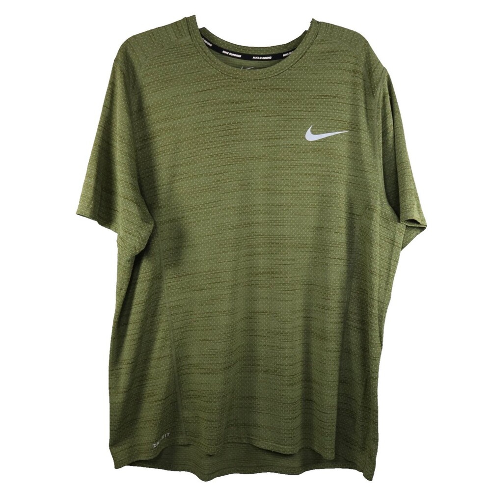 Nike Running Tee Shirt Men's XL Olive Green Dri-Fit Heathered Athletic Training